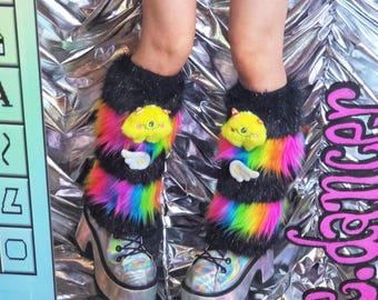 15+ Styles Multicolors Fur Leg Warmers Fuzzy Fluffies Furry Boot Covers Alternative Rave Music Festival Wear Decora Kawaii Emo Punk Goth