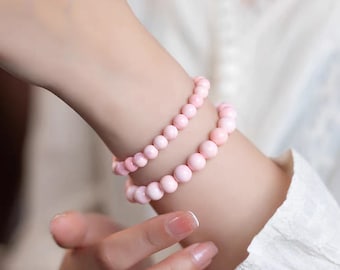 100% NATURAL Queen Conch (aka Pink Tridacna) bracelet in 6mm (three rounds) |Pink bracelet|Shell Bracelet|Beaded Bracelet|Bracelet for her