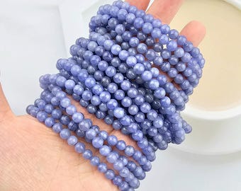 Natuurlijke tanzanietarmband, lavendelblauwe edelsteen, 4/5 mm-kralen, elegante sieraden