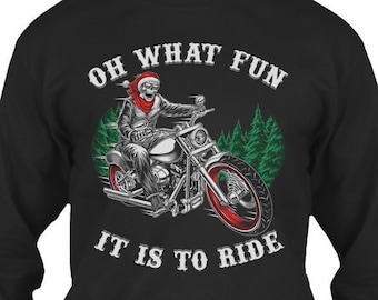 Ugly Tacky Christmas Oh What Fun It Is To Ride Motorcycle Biker Skeleton T-shirt (FRONT PRINT)