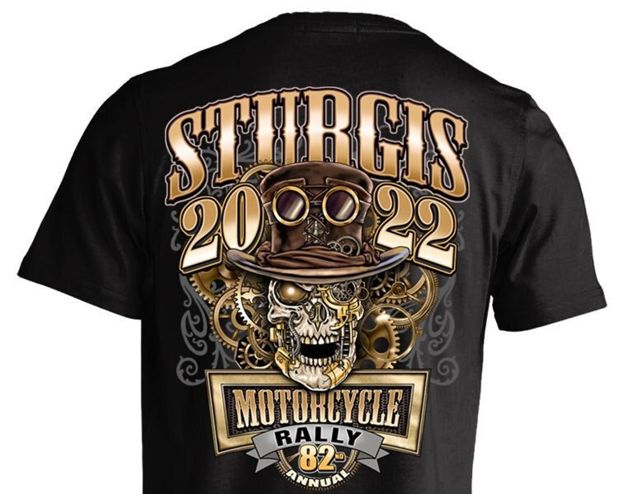 2022 Sturgis Motorcycle Rally 82nd Anniversary Steampunk Skull T-shirt
