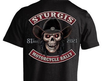 2021 Sturgis Motorcycle Rally 81st Anniversary Cowboy Skull T-shirt (BACK PRINT)