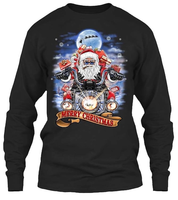 Ugly Tacky Christmas Biker Santa Motorcycle Long Sleeve T-shirts