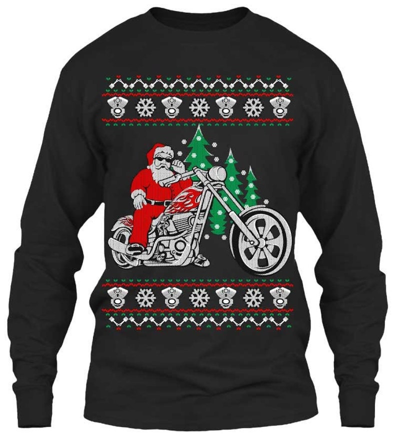 Ugly Christmas Biker Santa on Motorcycle Tshirt Etsy