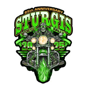 2025 Sturgis Rally Green Skeleton Rider - 85th Anniversary Decals 7-inch Vinyl Decal for Cars, Trucks, Motorcycles, Boats & Laptops