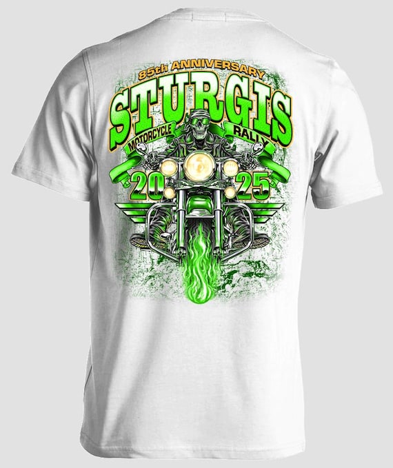 2025 Sturgis Motorcycle Rally Green Skeleton Rider T-shirt