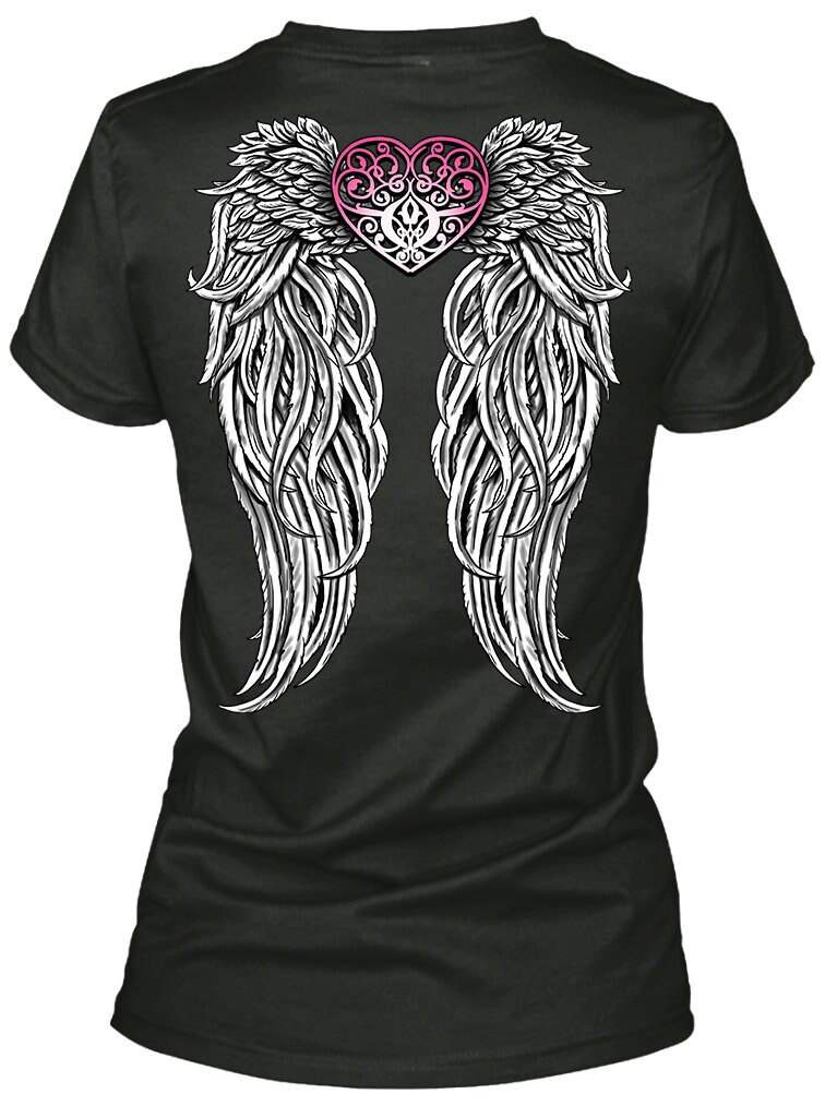 Women's Angel Wings Pink Tribal Heart Ladies Biker V-neck T-shirt