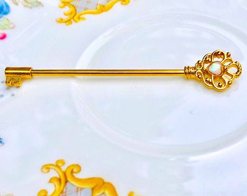 Choose Barbell Length and Bar Finish 1 14g Nipple Barbell Nipple Ring Industrial Scaffold Gold P White Opal Heart Key Ends are Gold