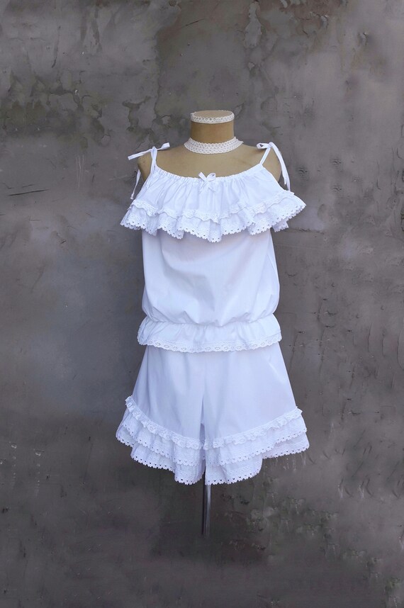Womens white cotton bloomers pajamas White cotton Nightwear Etsy
