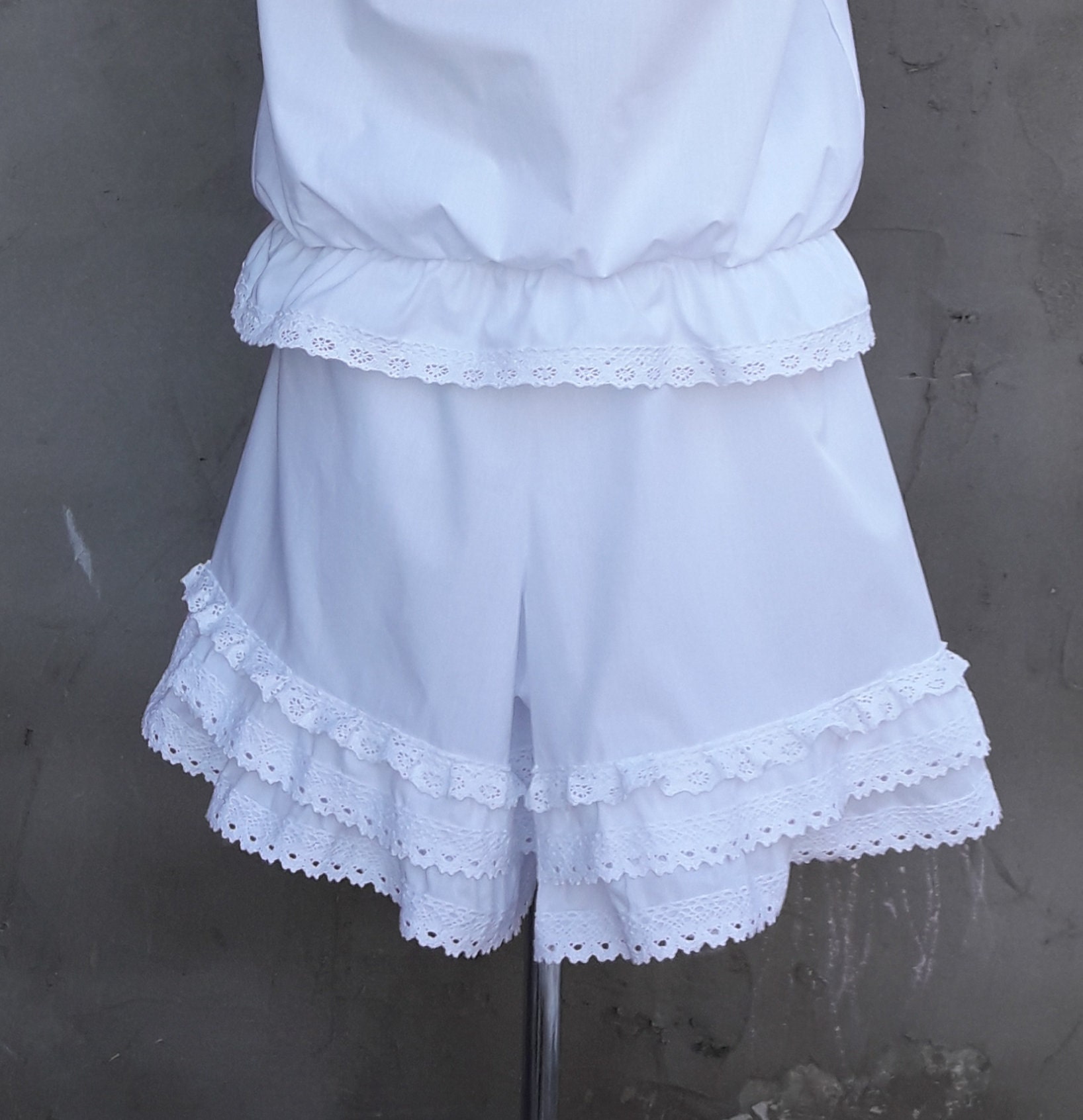Womens white cotton bloomers pajamas White cotton Nightwear Etsy