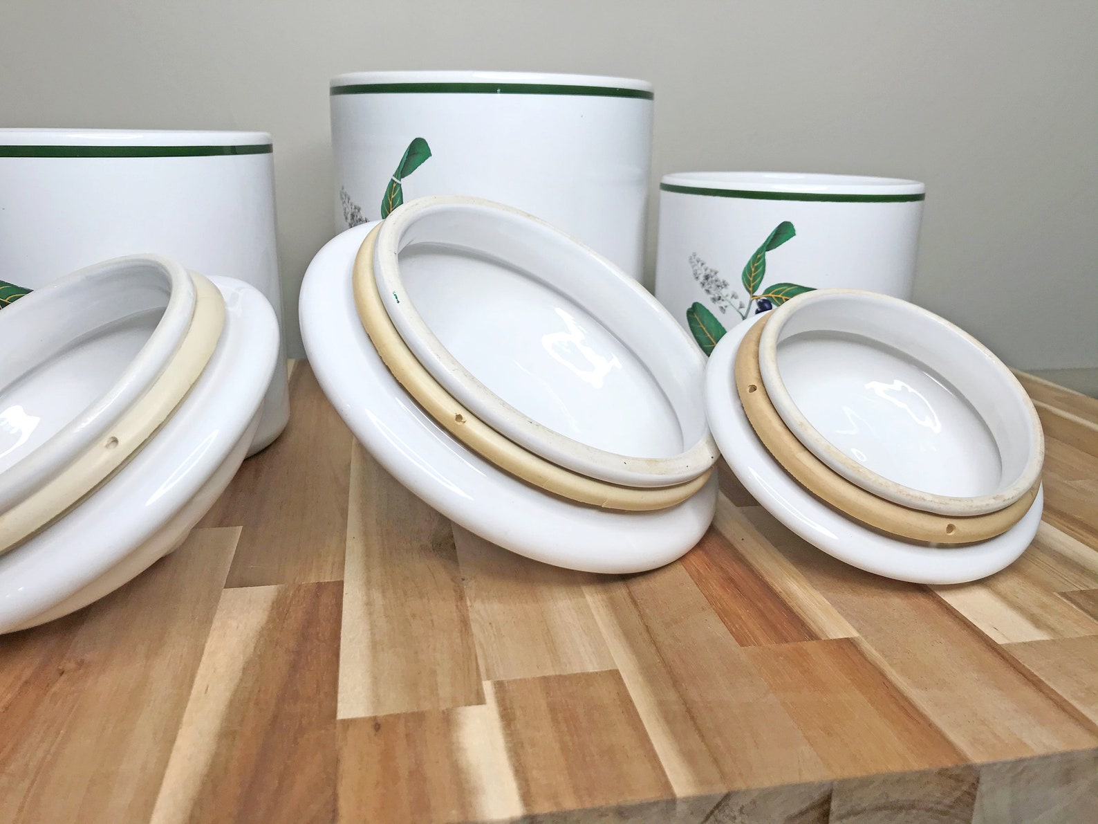 Vintage Set of 3 White Portugal Ceramic Kitchen Canisters By Etsy