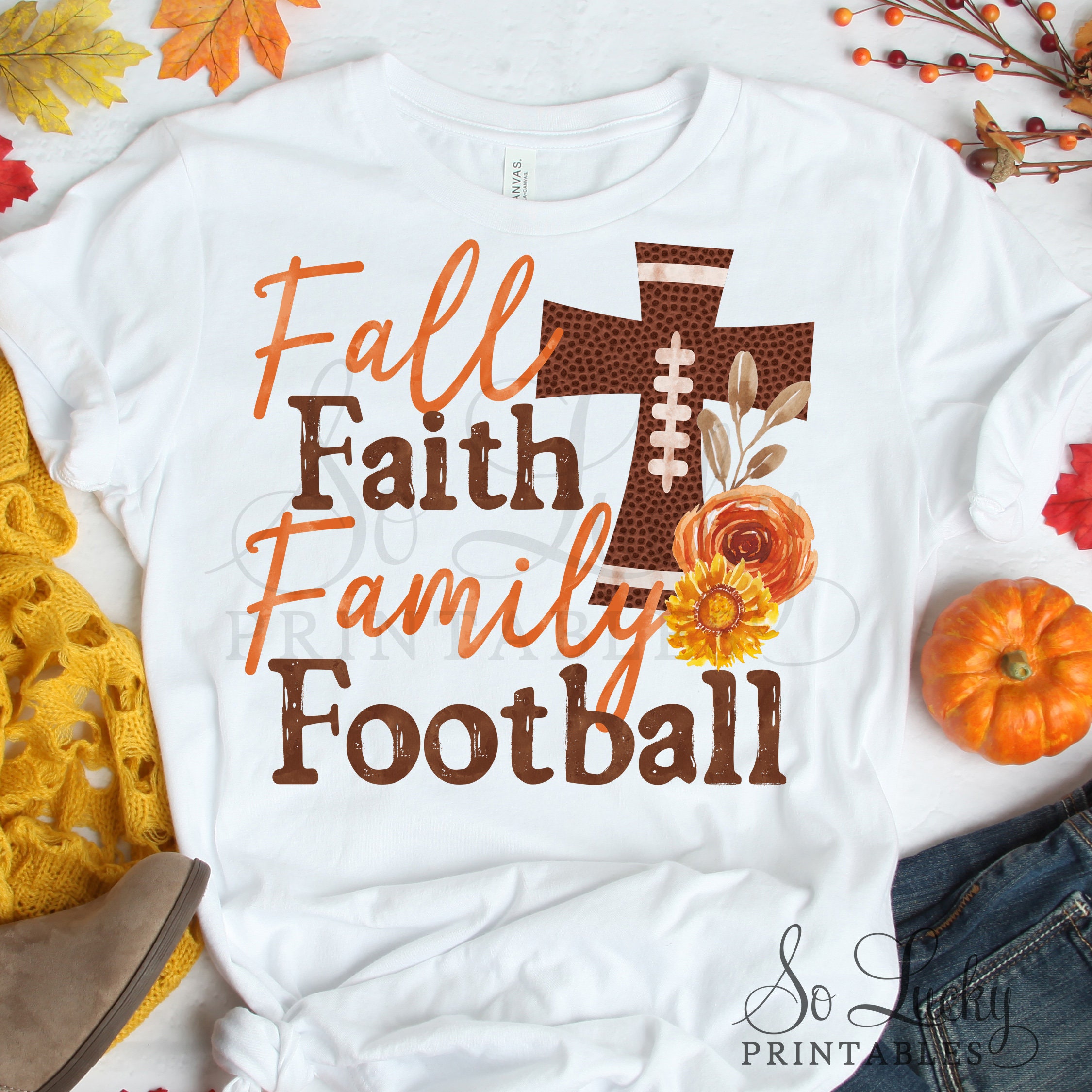 Fall Faith Family Football Printable Sublimation Design - Etsy