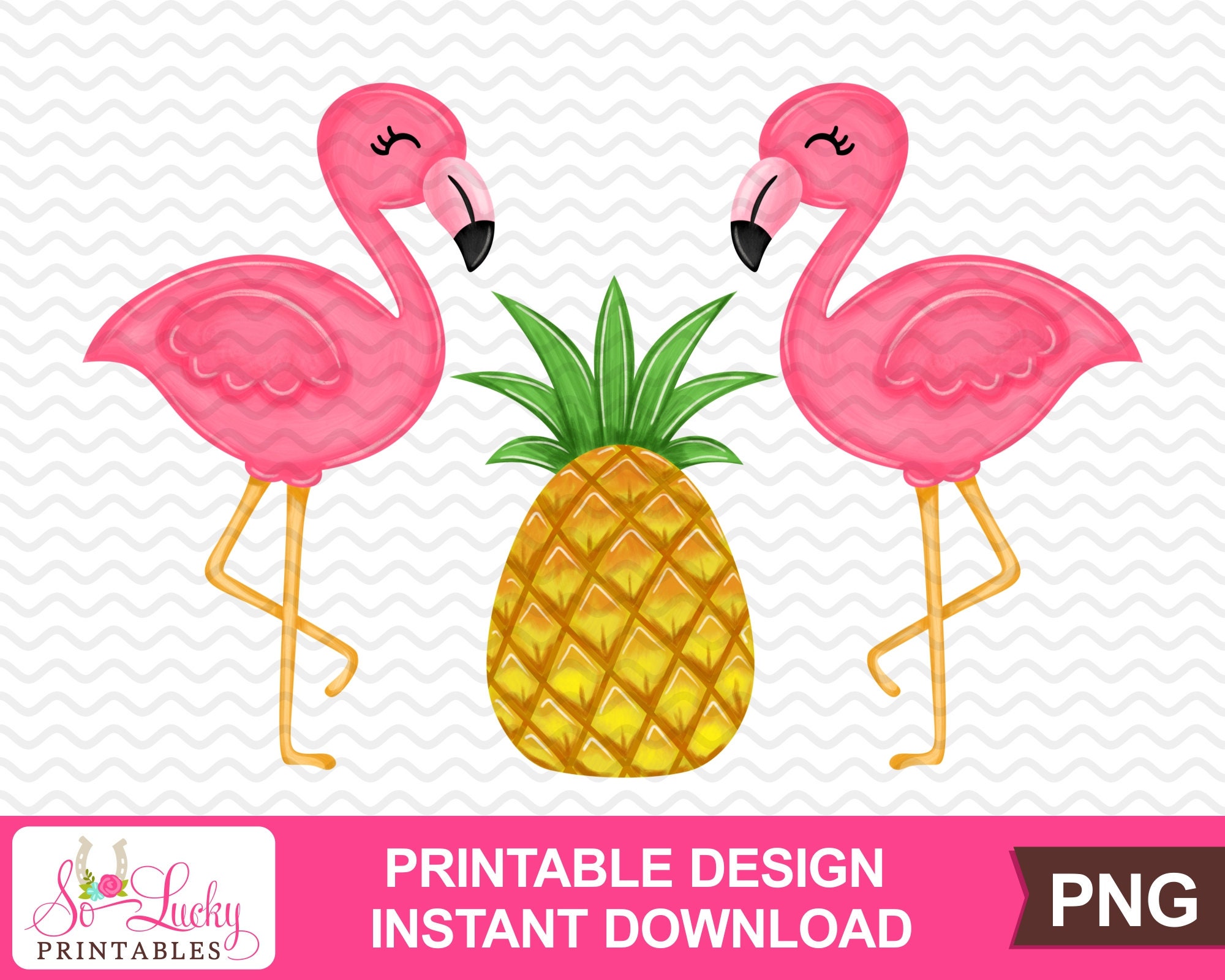 Flamingos and Pineapple Painted Printable Sublimation Design Etsy