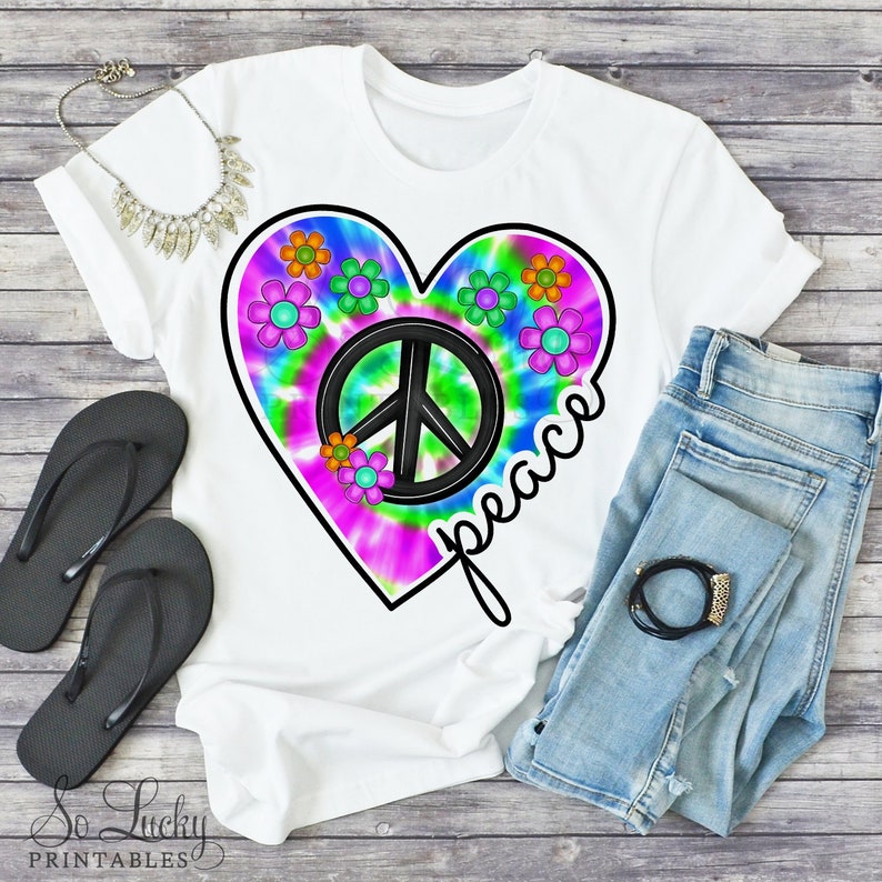 Peace Sign Tie-dyed Heart Watercolor Printable Sublimation - Etsy