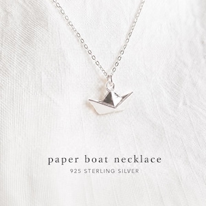 origami boat necklace 925 sterling silver - paper boat necklace - minimalist symbolic jewelry - meaningful gift for her