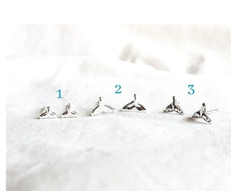 Boucles d’oreilles Stud nageoire de baleine 924 argent sterling, cadeau pour femme, boucles d’oreilles stud petites, boucle d’oreille nageoire de baleine, cadeau pour elle, boutique de charité