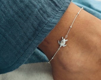 Bracelet de cheville avec tortue, argent sterling 925, cadeau anniversaire femme, chaîne de pied argent, bijoux de plage, cadeau femme, charité