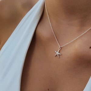 925 sterling silver necklace with starfish minimalist ocean inspired jewelry for women