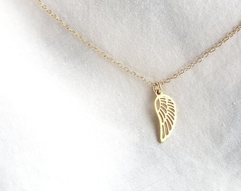 Halskette mit kleinem Flügel,18K Vergoldung,Geschenk Frau,925 Sterling Silber,Gold Schmuck,Schutzsymbol Anhänger,Engelsflügel,Friede