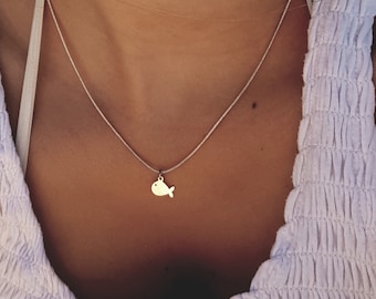sterling silver fish necklace - lucky charm ocean jewelry gift for her