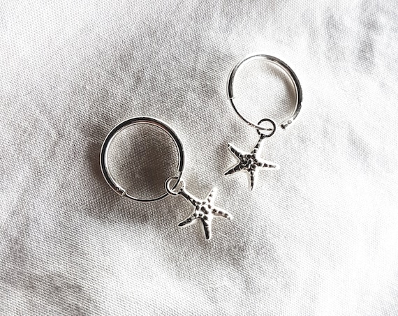 Starfish Pendant Creoles,925 Sterling Silver,Creole Ladies,Gift for Women,Gift for her,Hoops with Pendant,Charity Shop