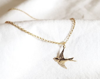 Necklace with Swallow,Gold Filled,Gold Jewelry Women,Gift Woman,Dainty Necklace,Bird Jewelry,Birthday