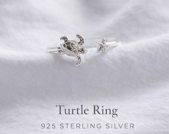 sterling silver turtle ring - minimalist ocean jewelry gift for women
