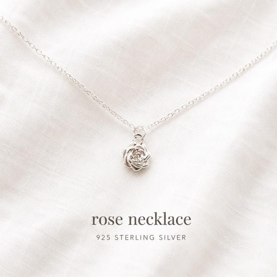 rose necklace 925 sterling silver - gift for her - minimalist floral jewelry