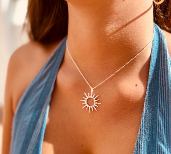 Necklace with sun,925 Sterling Silver,birthday gift,women's necklace,sun pendant,dainty necklace,gift for her,summer fashion