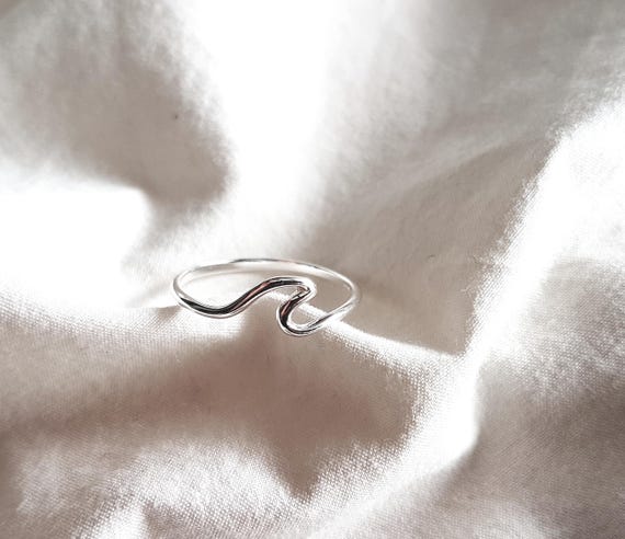 sterling silver wave ring gift - minimalist ocean stacking ring