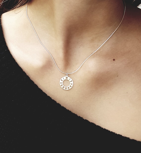 moon phase necklace in sterling silver - minimalist celestial gift for her