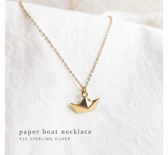 origami boat necklace 925 silver - paper boat necklace - minimalist symbol jewelry - gift for women