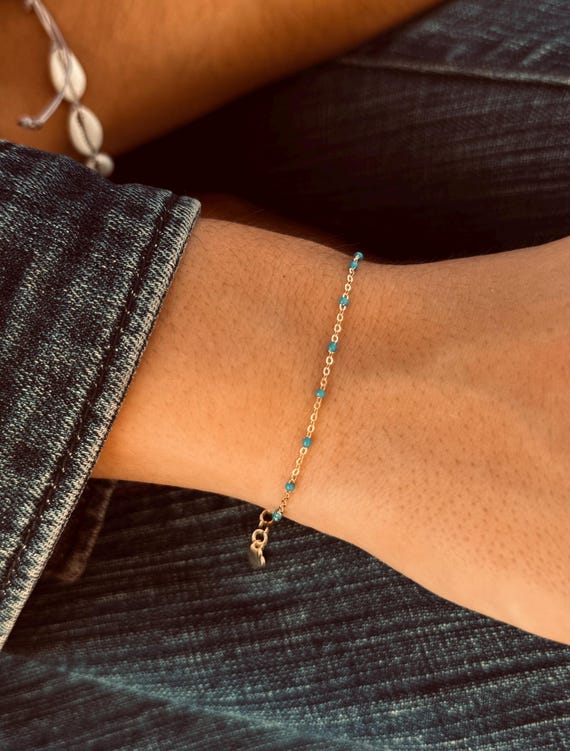 gold beaded bracelet - navy beaded bracelet gold - gift for her - minimalist gift for women