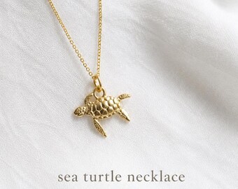 turtle necklace 925 sterling silver gold - schildkröten halskette ocean jewelry gift