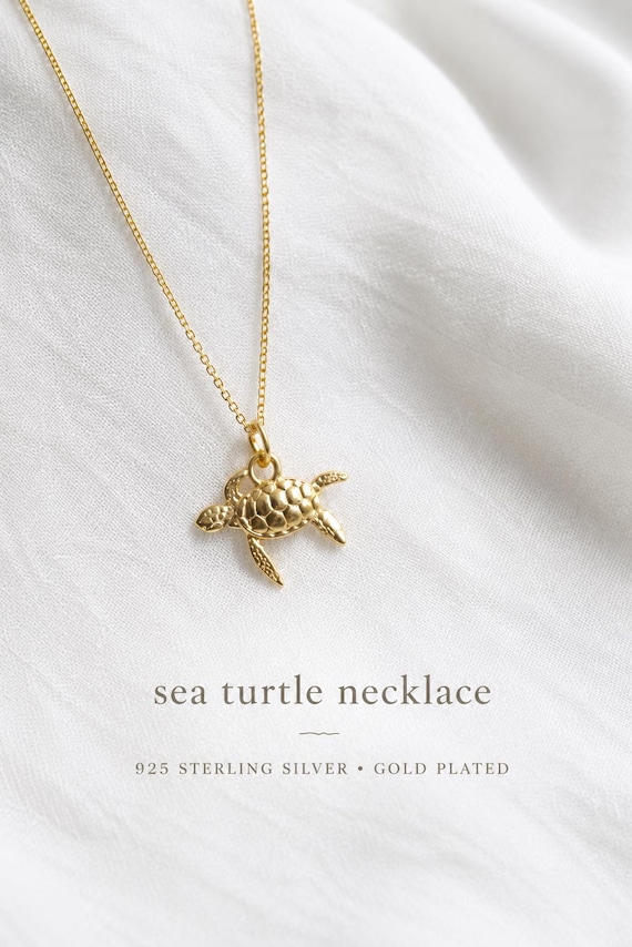 turtle necklace 925 sterling silver gold - turtle necklace ocean jewelry gift