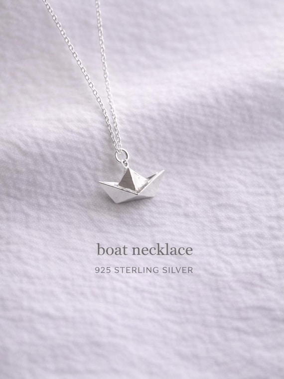 origami boat necklace 925 sterling silver - minimalist ocean jewelry gift for her