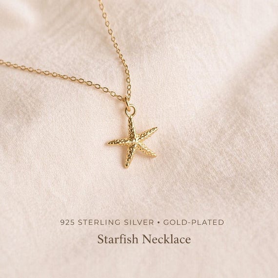Gold starfish necklace - 925 sterling silver necklace - gift for women - sea jewelry gift for women