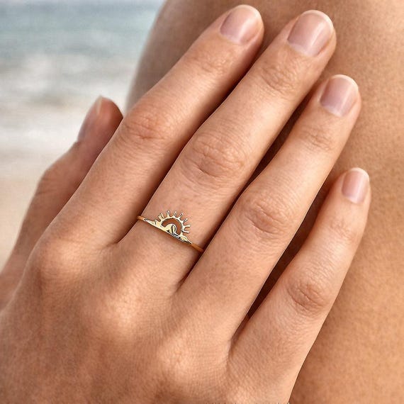 Gold-plated sun ring in 925 sterling silver - beach jewelry gift for her - gift for women