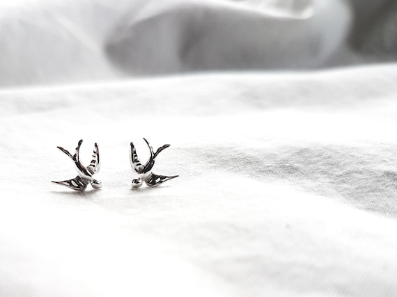 Swallow Stud Earrings 925 Sterling Silver, Small Stud Earrings, 925 Silver Earring, Birthday Gift, Silver Stud Earrings, Gift for Her