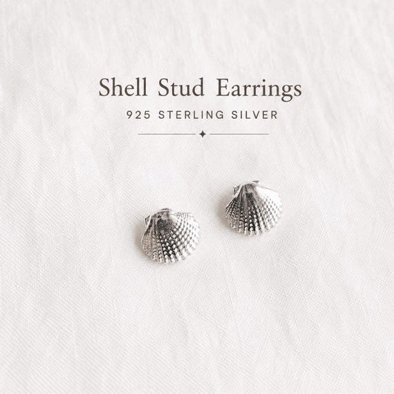 Shell stud earrings, silver - 925 sterling silver - small nautical stud earrings