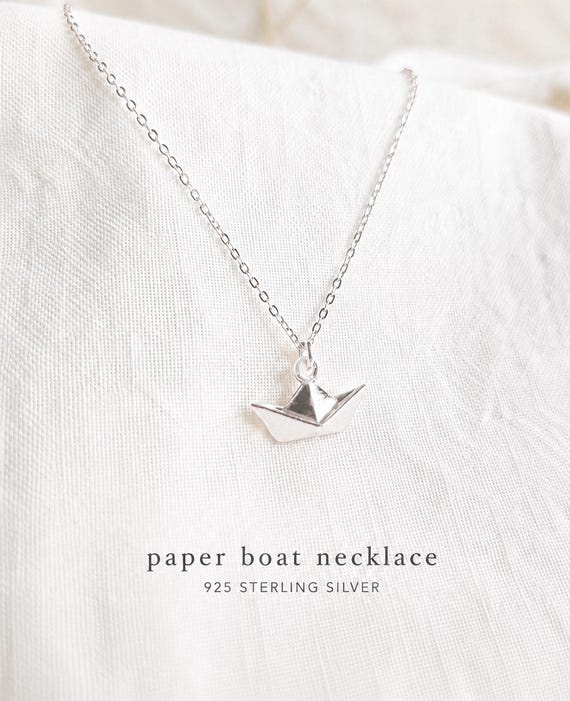 origami boat necklace 925 sterling silver - paper boat necklace - minimalist symbolic jewelry - meaningful gift for her