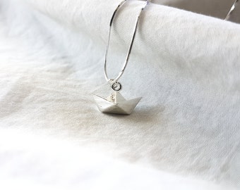 Collier bateau en papier, argent sterling 925, collier pour femmes, bateau origami, cadeau pour elle, pendentif bateau, bijoux maritimes, acier inoxydable, boutique caritative