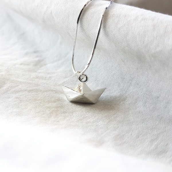 Collier bateau en papier, argent sterling 925, collier pour femmes, bateau origami, cadeau pour elle, pendentif bateau, bijoux maritimes, acier inoxydable, boutique caritative