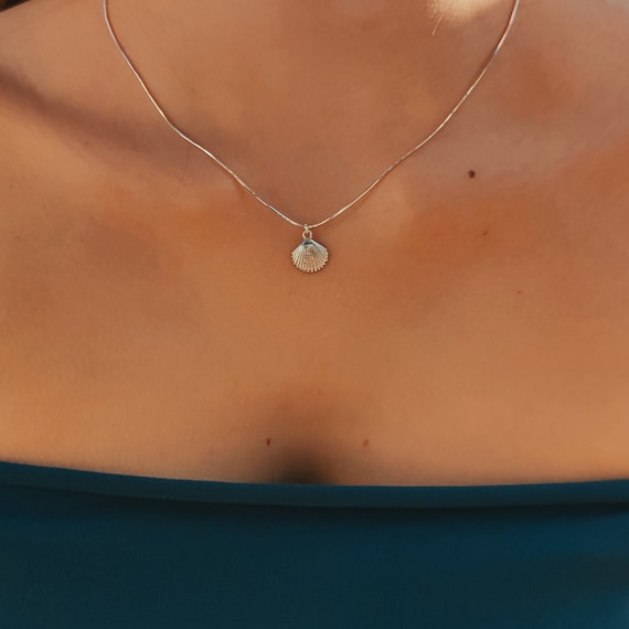 sterling silver seashell necklace - ocean inspired jewelry - christmas gift for women
