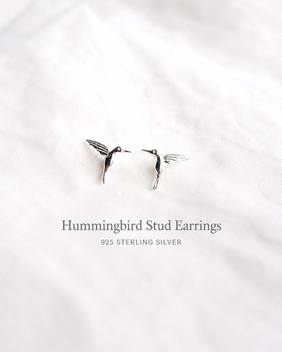 Hummingbird stud earrings, 925 silver - gift