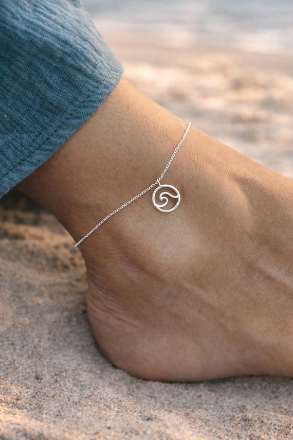 Wave anklet in 925 silver: gift for women - ocean-inspired gift, wave anklet sterling silver