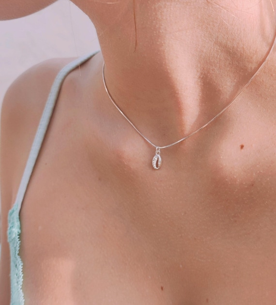 cowrie shell necklace sterling silver - minimalist ocean jewelry gift for women