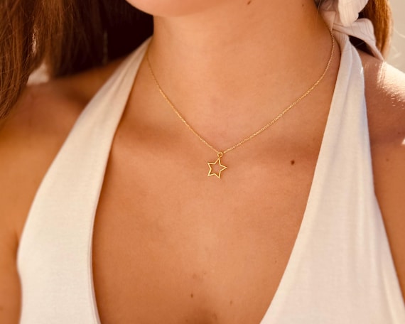 Necklace with star, 14k gold plating, birthday gift for women, gift for her, ladies necklace, dainty necklace, gold jewelry, charity