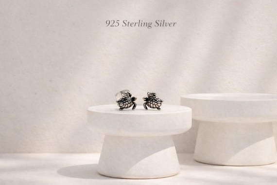 Turtle stud earrings, 925 silver - gift for her - sea jewelry