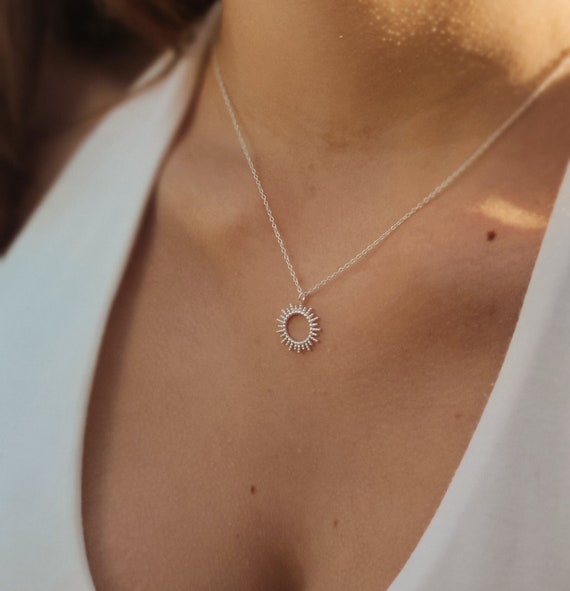sun necklace 925 sterling silver - minimalist jewelry - dainty pendant, gift for her